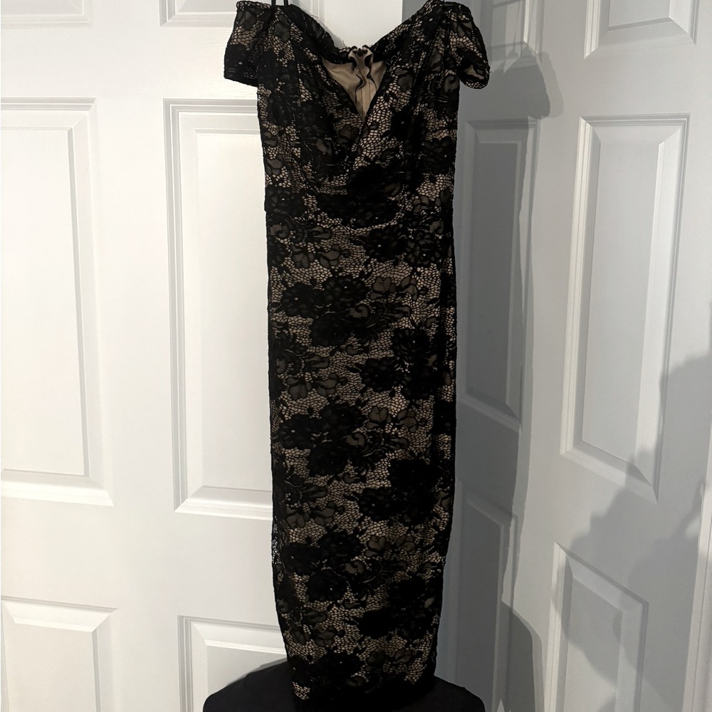 Black/Nude off shoulder midi dress